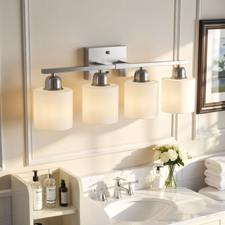 Sunvega Gold Vanity Light Fixture with Milky White Glass Shade for Mirror Bathroom