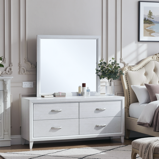 Sunvega White Laminate Nightstand with Wood Grain Detailing and Two Spacious Drawers