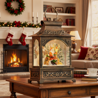 Sunvega Musical Lighted Snow Globe Lantern with Santa Claus and Swirling Glitter for Christmas