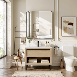 Sunvega Gold 30x36 Inches Large Rectangular Bathroom Wall Mirror Shatterproof