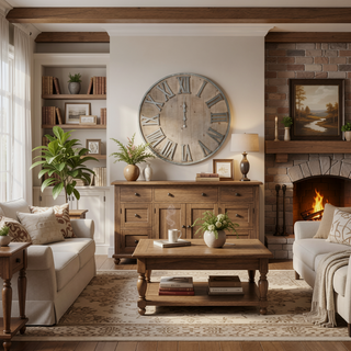 Sunvega Antique White Oversized Oval Wall Clock for Kitchen Living Room