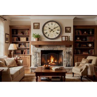 Sunvega 20 Inch Round Wall Clock with Antique Brown Frame and Roman Numerals