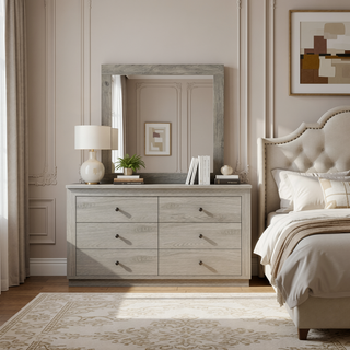 Sunvega Light Gray Finish Nightstand with Two Dovetail Drawers and Wood Construction