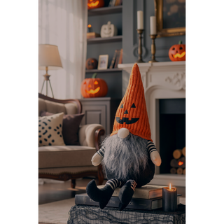 Sunvega Handcrafted 4.3x4x26.8 Inch Fabric Sitting Black Gnome With Broomstick