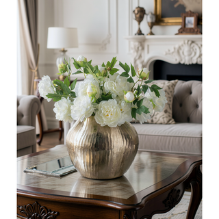 Sunvega Gold Aluminum Chisel Flower Vase with a Short Round Metallic Silhouette