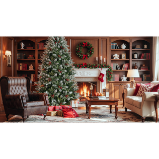 Sunvega Snow-Dusted Christmas Tree with Red Berries Pine Cones for Natural Holiday Decoration
