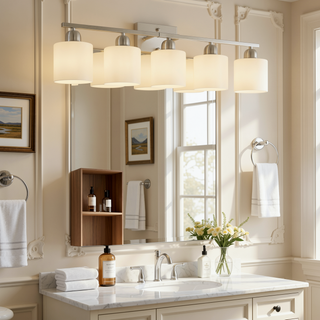 Sunvega Gold Vanity Light Fixture with Milky White Glass Shade for Mirror Bathroom
