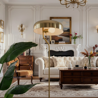 Sunvega Gold and White Corner Floor Lamp with Slim Profile for Living Room and Bedroom