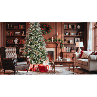 Sunvega Snow-Dusted Christmas Tree with Red Berries Pine Cones for Natural Holiday Decoration