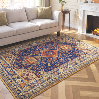 Sunvega Vintage Bohemian Floral Pattern Faux Wool Non-Slip Washable 5x7 Area Rug