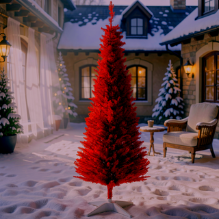 Sunvega Pencil Artificial Xmas Tree with Faux Snow Flocked Full Branch Tips Flame-retardant