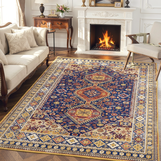 Sunvega Vintage Bohemian Floral Pattern Faux Wool Non-Slip Washable 5x7 Area Rug