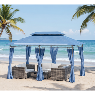 Sunvega Spacious 10x13ft Outdoor Gazebo with Removable Curtains and Two-Tier Roof