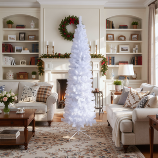 Sunvega 7.5FT Slim White Artificial PVC Christmas Tree with Foldable Metal Stand