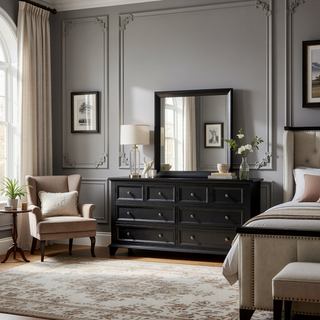 Sunvega Lucille Black Nightstand with Spacious Drawers and Chambered Fronts