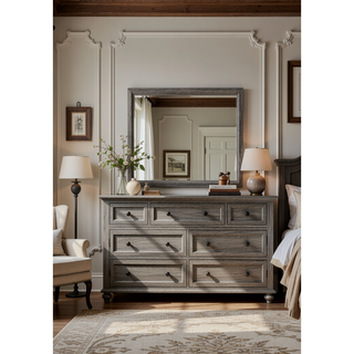 Sunvega Valdemar Brown Fabric and Weathered Gray Finish Queen Size Bed