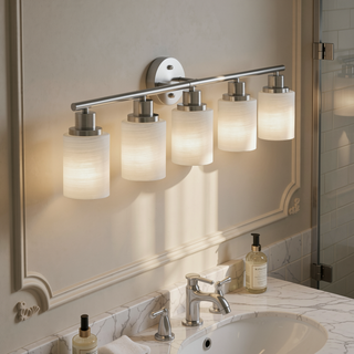 Sunvega Modern Golden Finish 6-Light Vanity Sconce with Frosted Glass Shades
