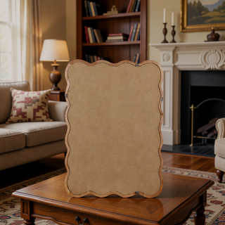 Sunvega Natural Wood Wavy Rectangle Solid Wood Frame Decorative Mirror For Any Room