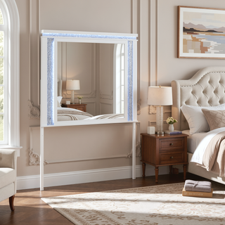Sunvega White Nightstand with Cooler Bluetooth Speaker and LED Lighting