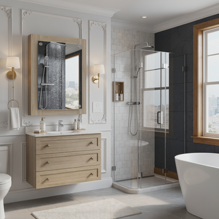 Sunvega Light Pine Bathroom Mirror with Sleek Modern Wood Frame Design