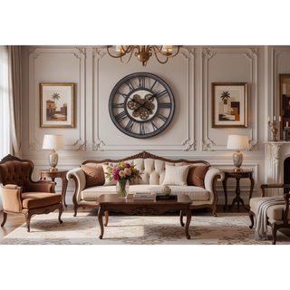 Sunvega 20 Inch Round Black Wall Clock with Moving Gear Mechanism