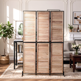 Sunvega 3 Panel Natural Wooden Room Divider Privacy Screen for Partition and Separation