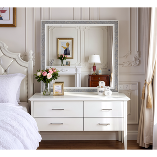 Sunvega Mirrored and Champagne Finish Nightstand with Two Spacious Storage Drawers