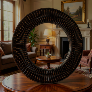 Sunvega Sunburst-Shaped PU Art Decorative Wall Mirror for Bathroom Bedroom