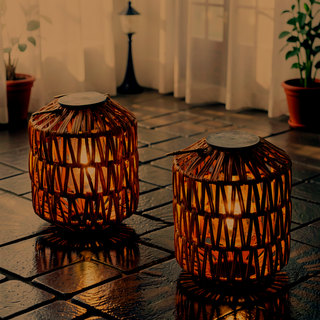 Sunvega Waterproof Rattan Solar Lanterns with Auto On/Off for Outdoor Garden Yard