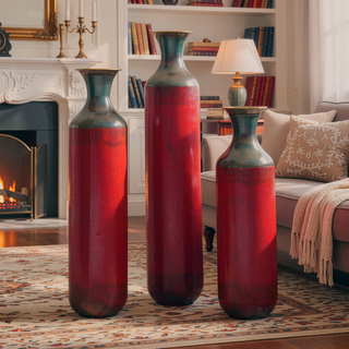 Sunvega Torch-Fired Metal Vases Set of 3 with Gradient Blue Rustic Finish for Farmhouse