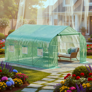 Sunvega Outdoor Walk-in Greenhouse with Roll-up Windows Zippered Door PE Cover Heavy Duty Steel Frame