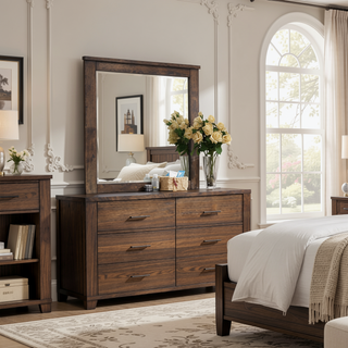 Sunvega Elegant Oak Nightstand with Two Spacious Drawers and Antique Brass Handles