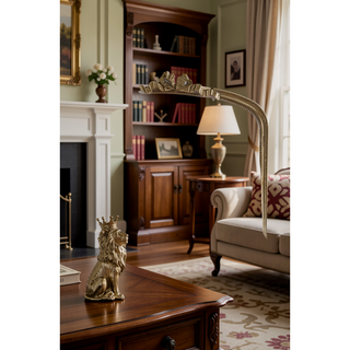Sunvega Baroque Gold Arched Full Length Mirror with Scrollwork Crown for Living Room
