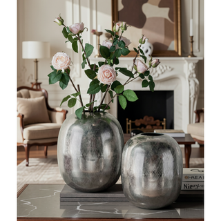 Sunvega Gold Aluminum Chisel Flower Vase with a Short Round Metallic Silhouette