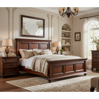Sunvega Cappuccino Nightstand with Curved Drawer Fronts and Real Wood Veneers
