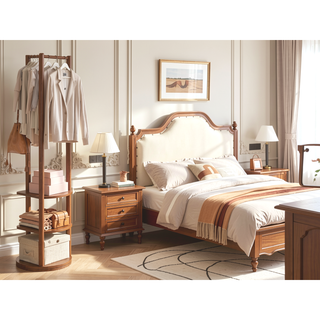 Sunvega 360° Rotating Full Length Mirror with Solid Wood Hook Storage Rack for Bedroom
