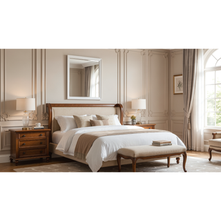 Sunvega Modern Gray Gunmetal Wood Mirror with Smooth Finish for Bedroom