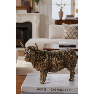 Sunvega Lifelike Highland Cow Statue with Rich Bronze Finish for Tabletop