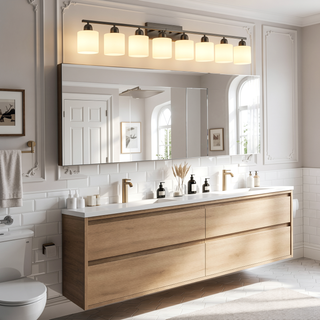 Sunvega Gold Vanity Light Fixture with Milky White Glass Shade for Mirror Bathroom