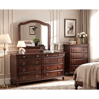 Sunvega Classic Traditional Nightstand in Rich Cappuccino Wood Veneer with Felt Lined Drawers