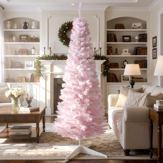 Sunvega Snow Flocked Artificial Pencil Christmas Tree with Realistic Branches for Indoor