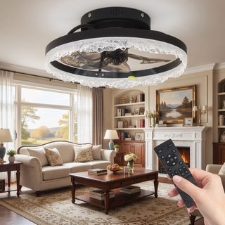 Sunvega 24" Modern Flush Mount LED Ceiling Fan Light with Decorative Acrylic Ring