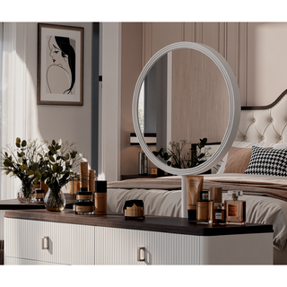 Sunvega White and Walnut Finish Nightstand with USB Port and Drawer