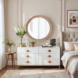 Sunvega 27.5 Inches Round Distressed Vintage Wooden Farmhouse Wall Mirror