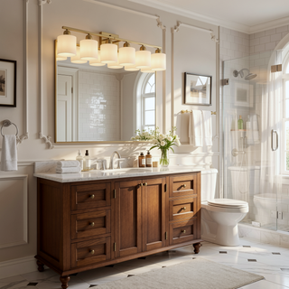Sunvega Gold Vanity Light Fixture with Milky White Glass Shade for Mirror Bathroom