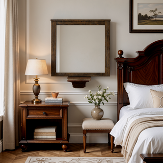 Sunvega Elegant Oak Nightstand with Two Spacious Drawers and Antique Brass Handles