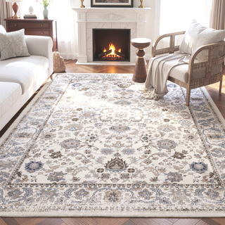 Sunvega Vintage Bohemia Non-slip Washable Area Rug with Flower Design for Living Room