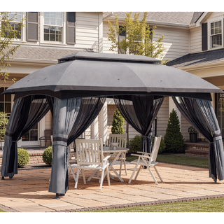 Sunvega Outdoor Gazebo Canopy Shelter with Vented Roof and Protective Netting