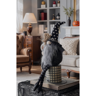 Sunvega Handcrafted 4.3x4x26.8 Inch Fabric Sitting Black Gnome With Broomstick