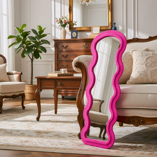 Sunvega Flannel Wavy Full Length Floor Mirror with Stand for Bedroom or Living Room